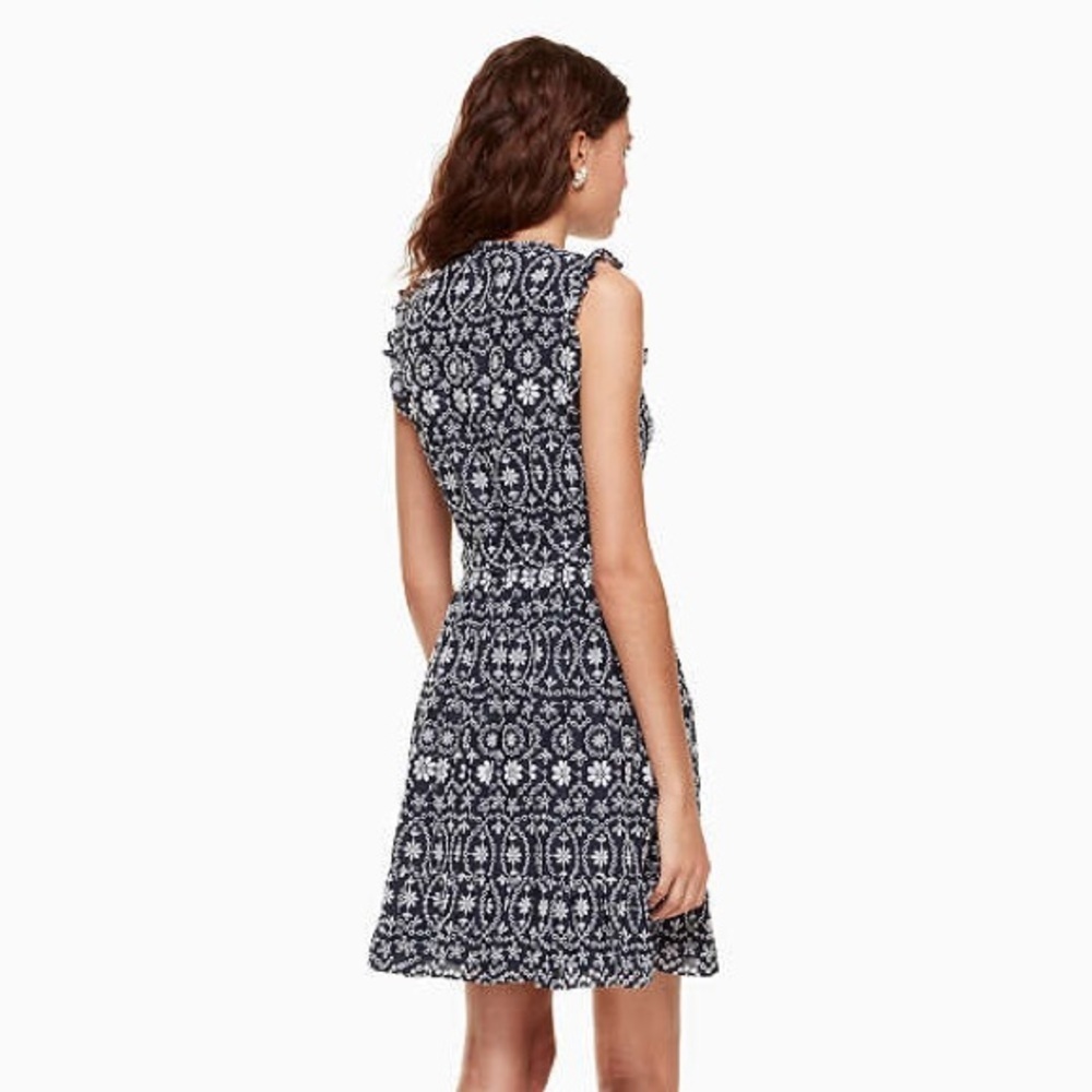 Kate Spade Shore Thing Eyelet Wrap Dress navy & white ruffles 14 NWT - Picture 6 of 14